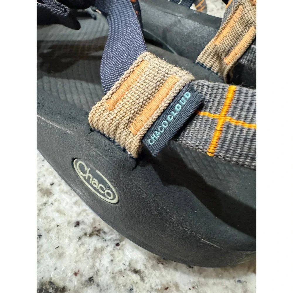 Chaco Z Cloud 2 Mens Sandals Size 12 Grey Orange Plaid Toe Loop Hiking J106523